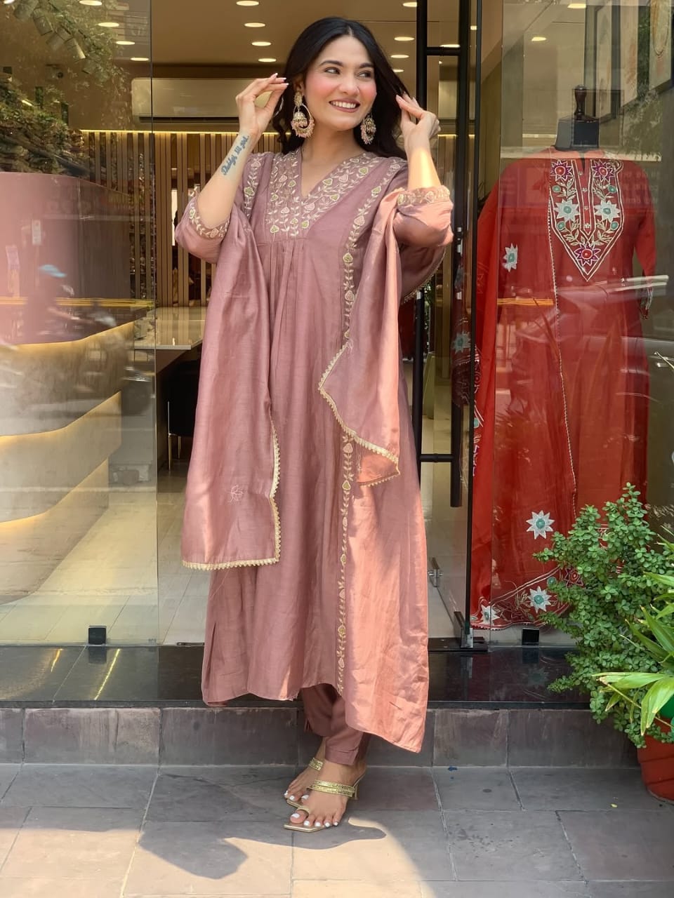 Lizza Premium Mul Chanderi Suit Set with Embroidery