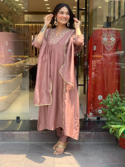 Lizza Premium Mul Chanderi Suit Set with Embroidery