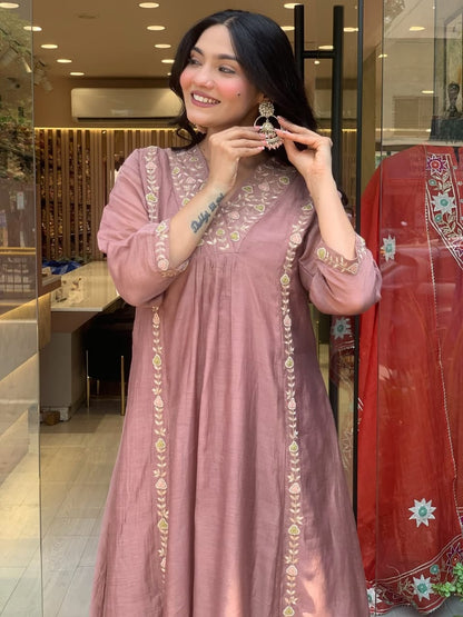 Lizza Premium Mul Chanderi Suit Set with Embroidery