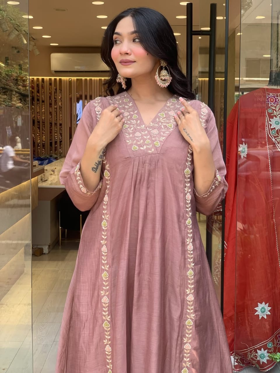 Lizza Premium Mul Chanderi Suit Set with Embroidery