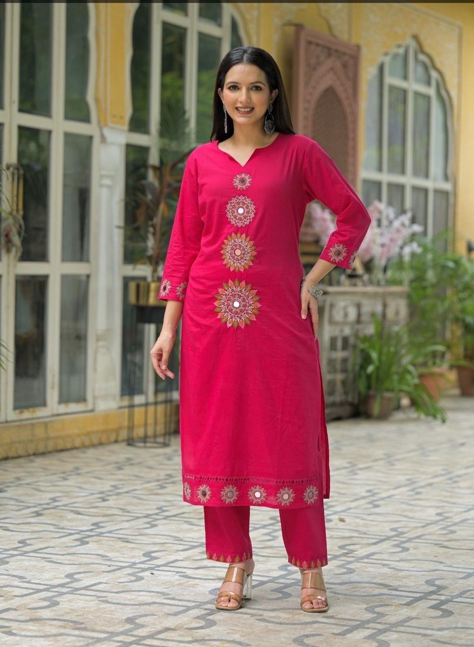 Pure Cotton Embroidered Suit Set