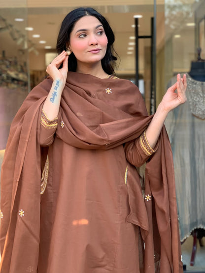 Premium Heavy Dabu Cotton A-Line Suit Set with Embroidery