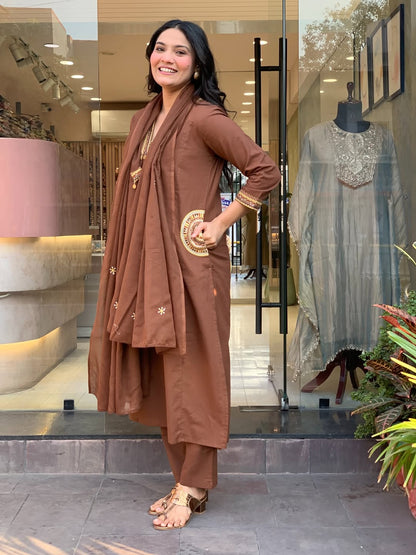 Premium Heavy Dabu Cotton A-Line Suit Set with Embroidery