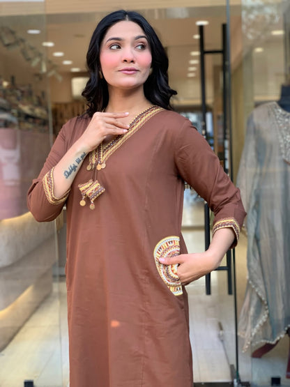 Premium Heavy Dabu Cotton A-Line Suit Set with Embroidery