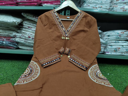 Premium Heavy Dabu Cotton A-Line Suit Set with Embroidery