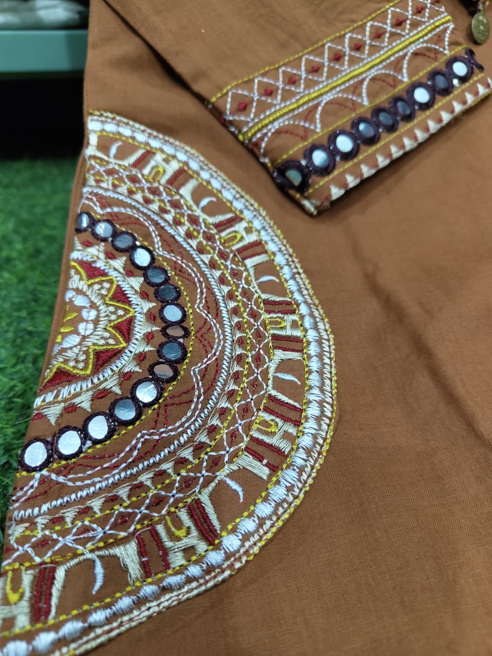 Premium Heavy Dabu Cotton A-Line Suit Set with Embroidery