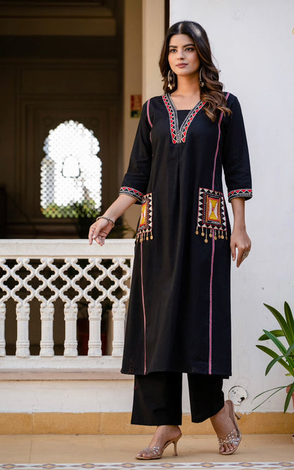 Heavy Cotton Flex Embroidered Two-Piece Kurta Set