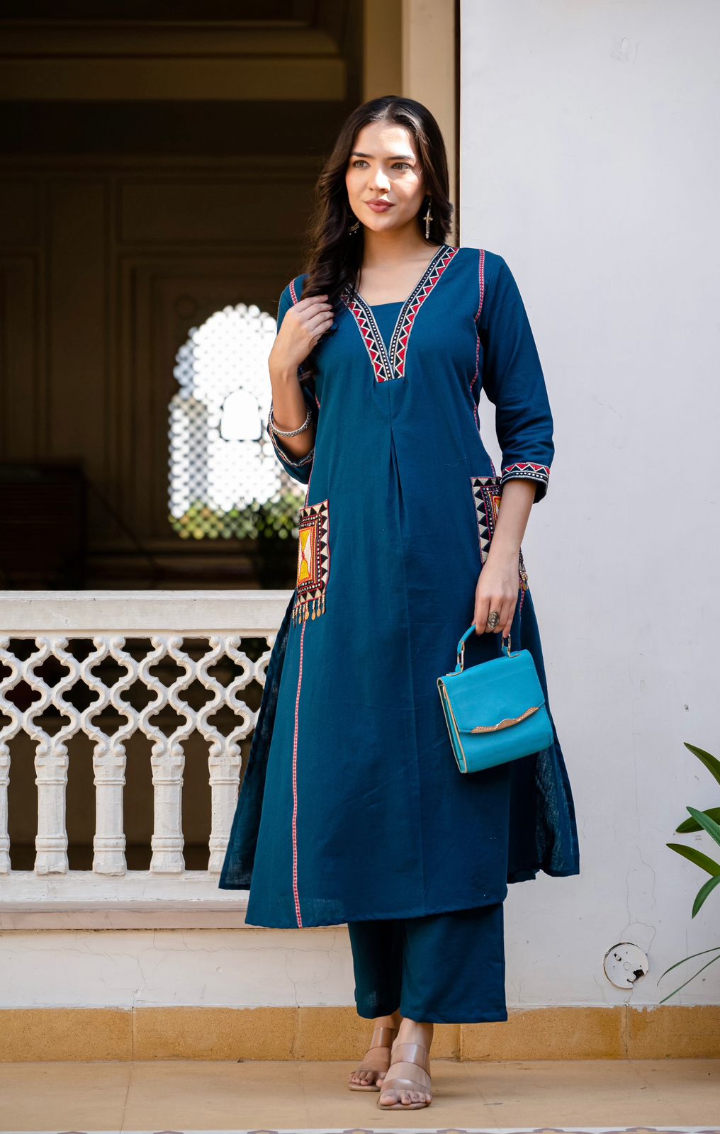 Heavy Cotton Flex Embroidered Two-Piece Kurta Set