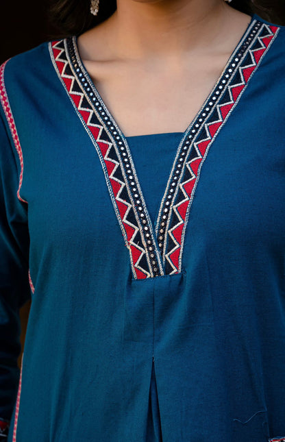 Heavy Cotton Flex Embroidered Two-Piece Kurta Set