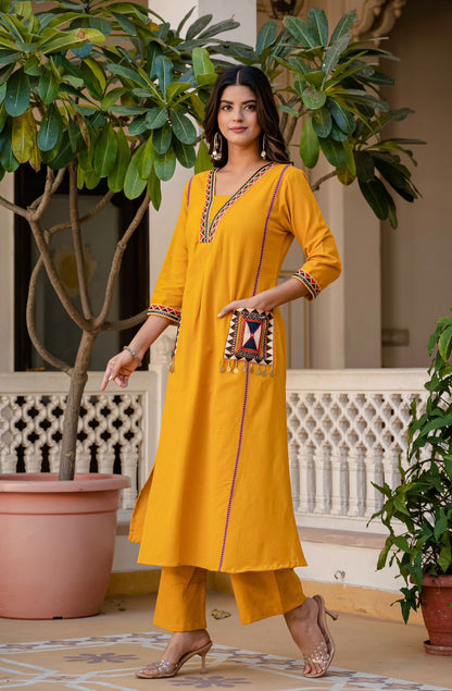 Heavy Cotton Flex Embroidered Two-Piece Kurta Set