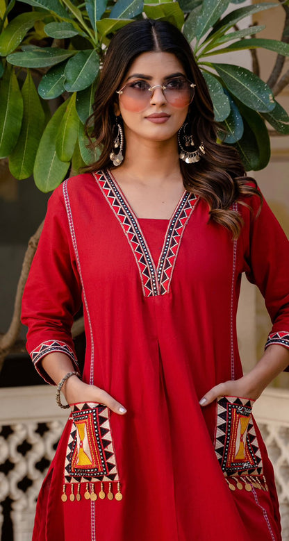 Heavy Cotton Flex Embroidered Two-Piece Kurta Set