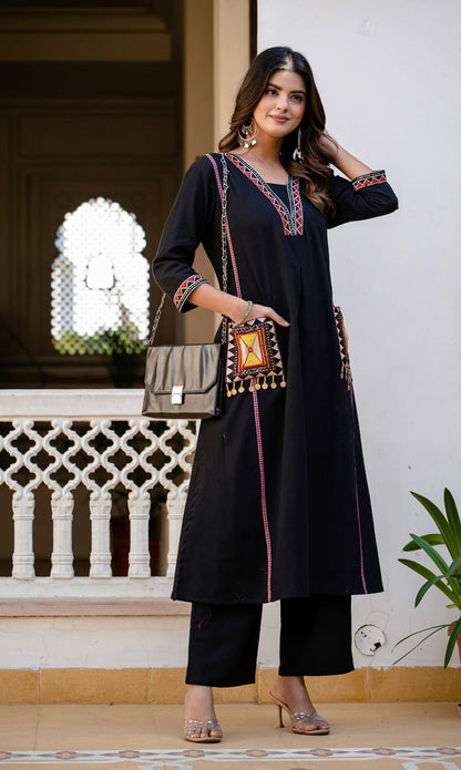 Heavy Cotton Flex Embroidered Two-Piece Kurta Set