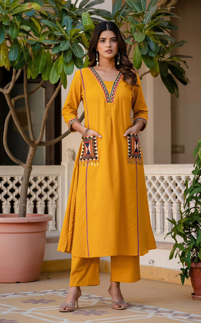 Heavy Cotton Flex Embroidered Two-Piece Kurta Set