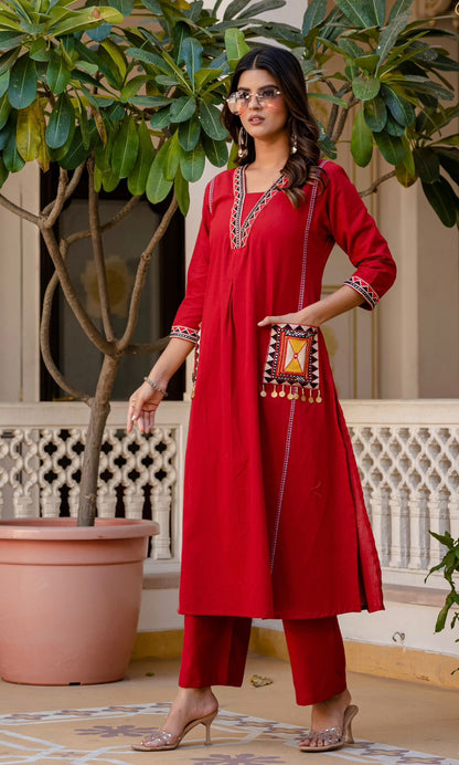 Heavy Cotton Flex Embroidered Two-Piece Kurta Set