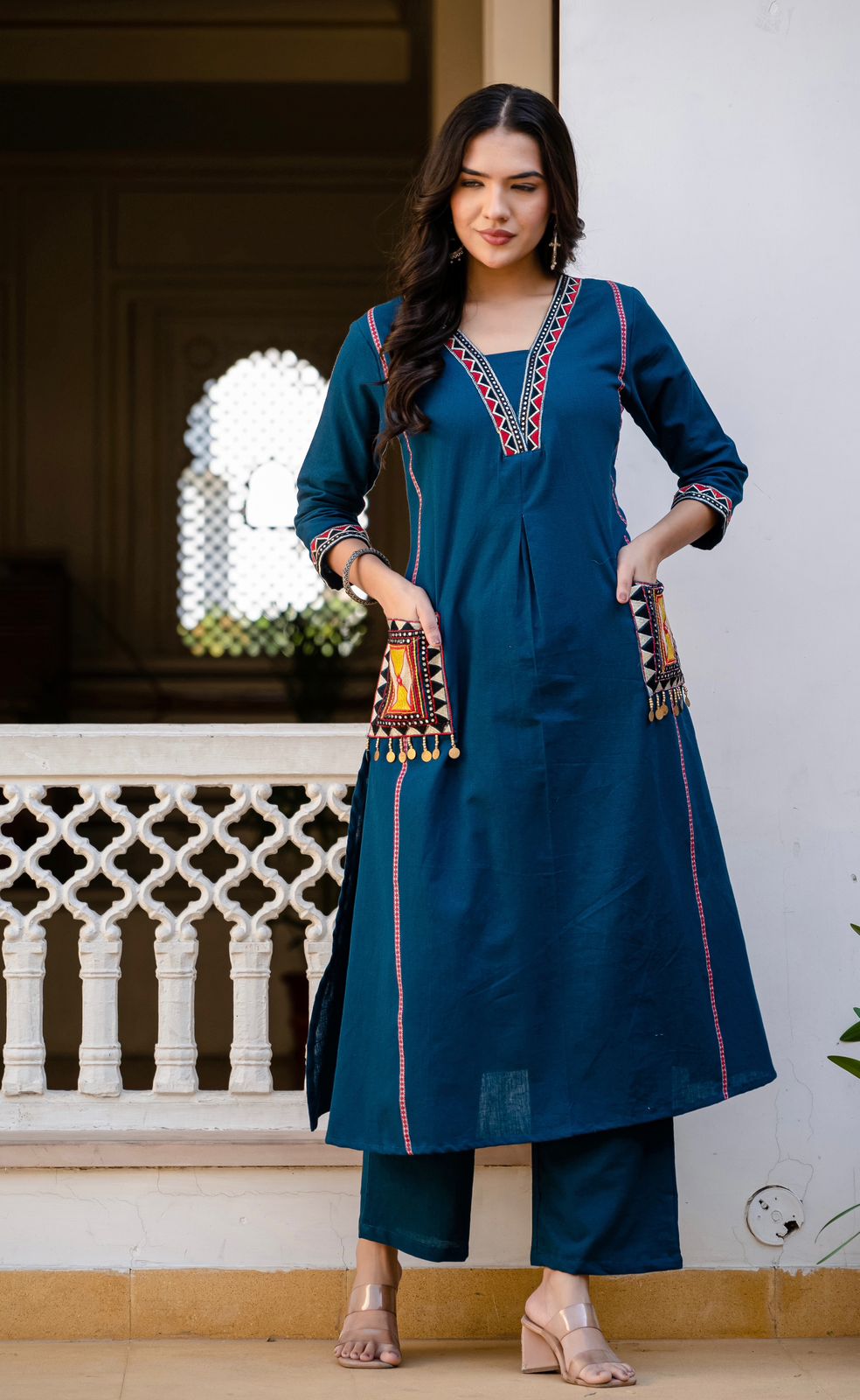 Heavy Cotton Flex Embroidered Two-Piece Kurta Set