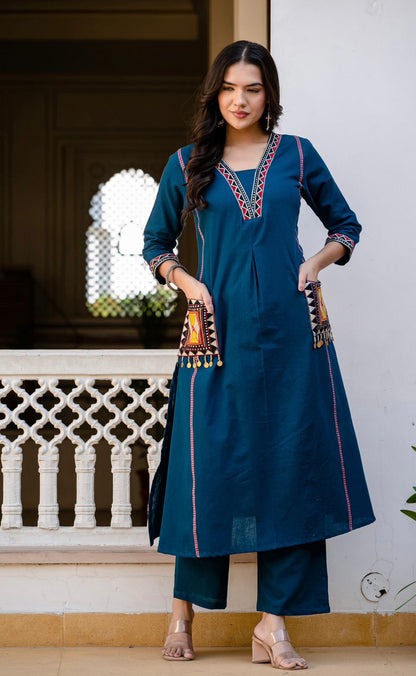 Heavy Cotton Flex Embroidered Two-Piece Kurta Set