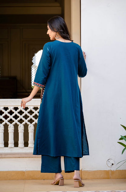 Heavy Cotton Flex Embroidered Two-Piece Kurta Set
