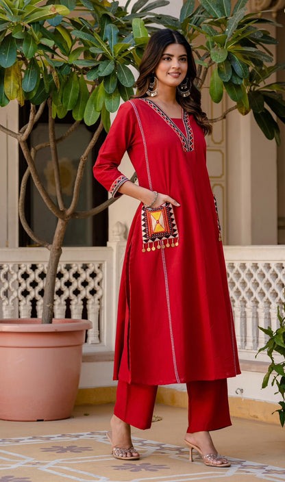Heavy Cotton Flex Embroidered Two-Piece Kurta Set