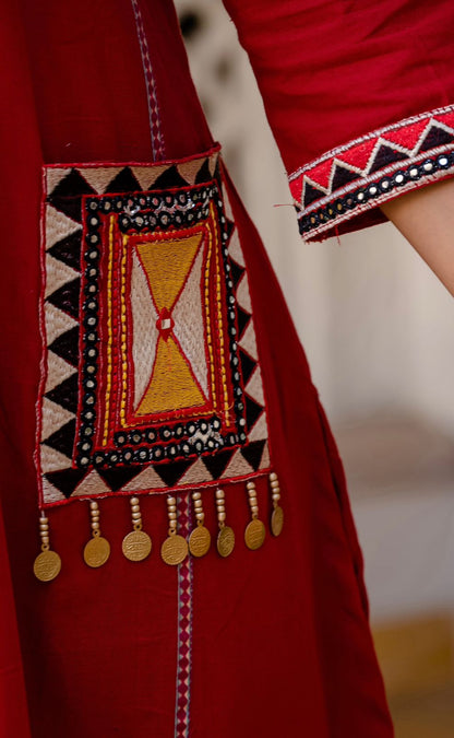 Heavy Cotton Flex Embroidered Two-Piece Kurta Set