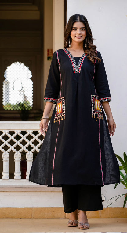 Heavy Cotton Flex Embroidered Two-Piece Kurta Set