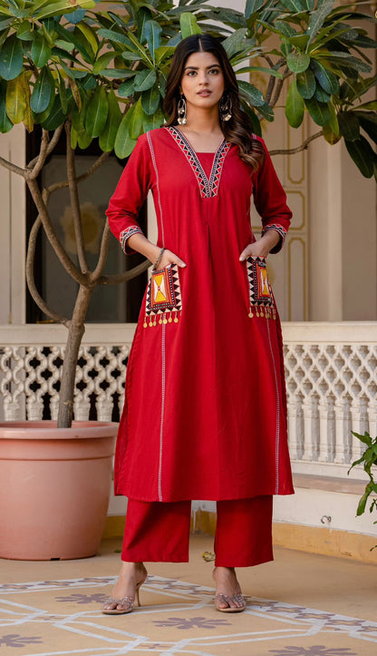 Heavy Cotton Flex Embroidered Two-Piece Kurta Set