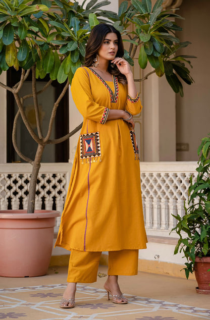 Heavy Cotton Flex Embroidered Two-Piece Kurta Set