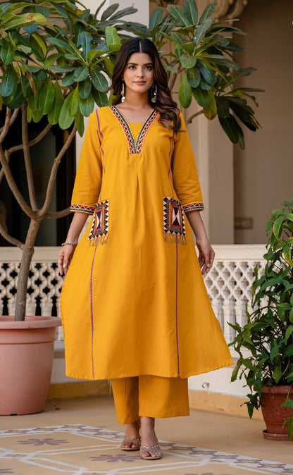 Heavy Cotton Flex Embroidered Two-Piece Kurta Set