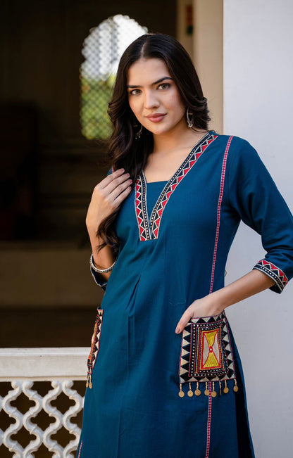 Heavy Cotton Flex Embroidered Two-Piece Kurta Set