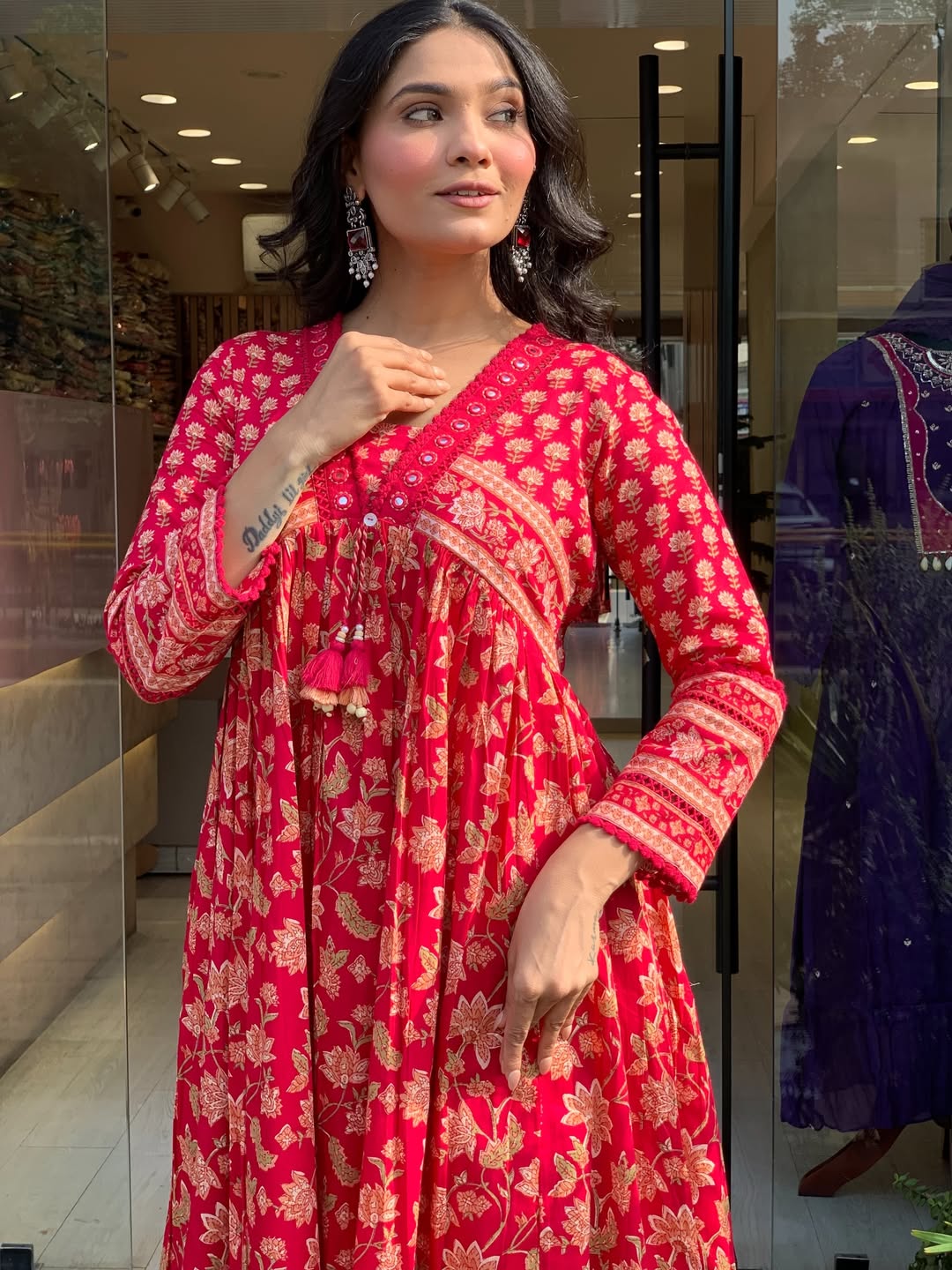 Heavy Pure Cotton Kurti Palazzo Dupatta Set with Lace Work