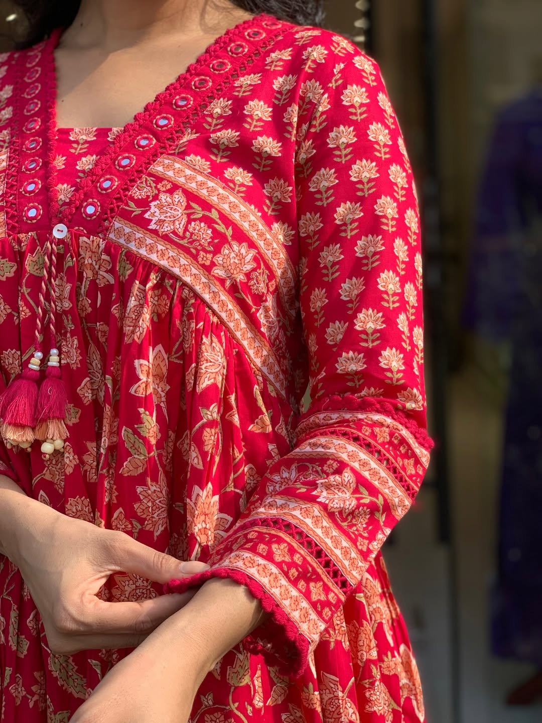 Heavy Pure Cotton Kurti Palazzo Dupatta Set with Lace Work