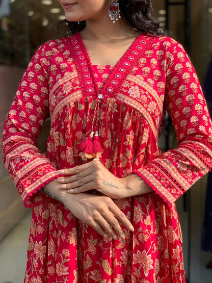 Heavy Pure Cotton Kurti Palazzo Dupatta Set with Lace Work