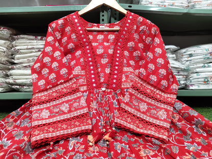 Heavy Pure Cotton Kurti Palazzo Dupatta Set with Lace Work