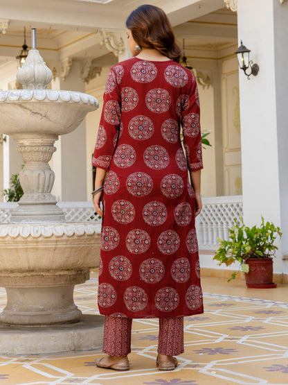 V-Neck Azrak Floral Print Cotton Suit Set