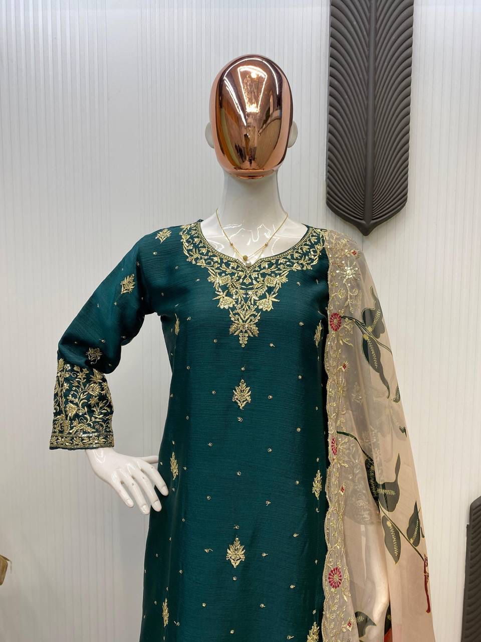 HEAVY CHINON WITH SEQUANCE EMBROIDERY WORK SUIT WITH FULL FLAIR WORK SHARARA AND DUPATTA