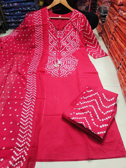 Heavy Cotton Bhandej Print Kurti Set