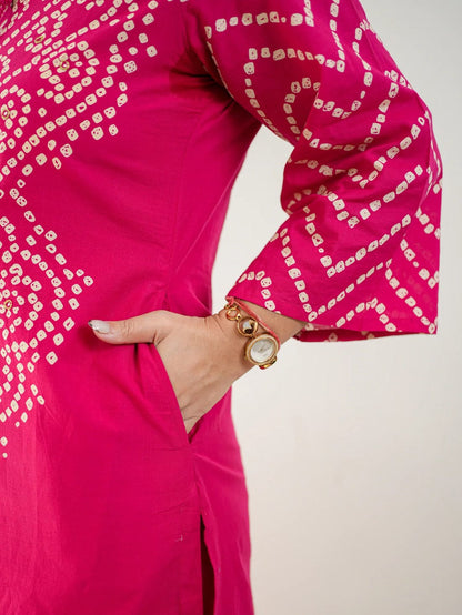 Heavy Cotton Bhandej Print Kurti Set