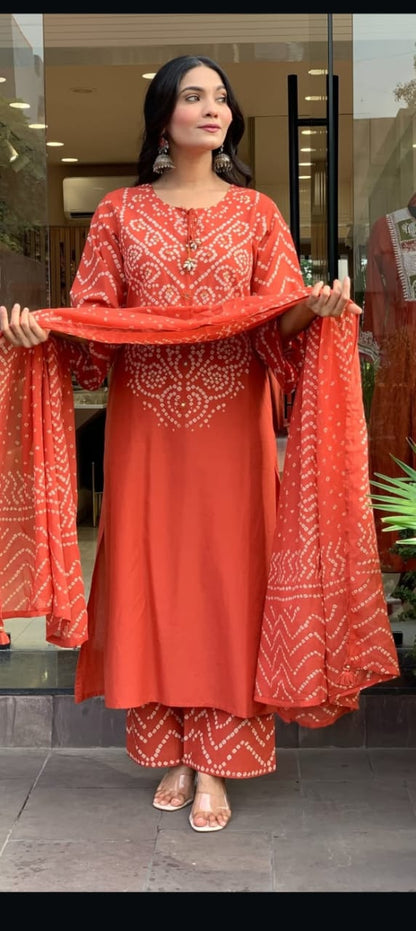 Heavy Cotton Bhandej Print Kurti Set - 2 Colours