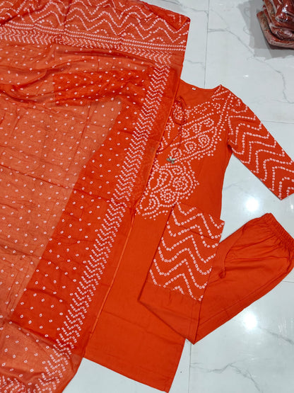 Heavy Cotton Bhandej Print Kurti Set - 2 Colours