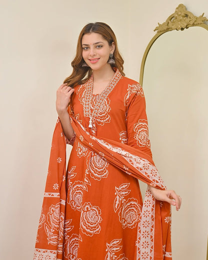 Elegant Discharge Print Cotton Kurta Set