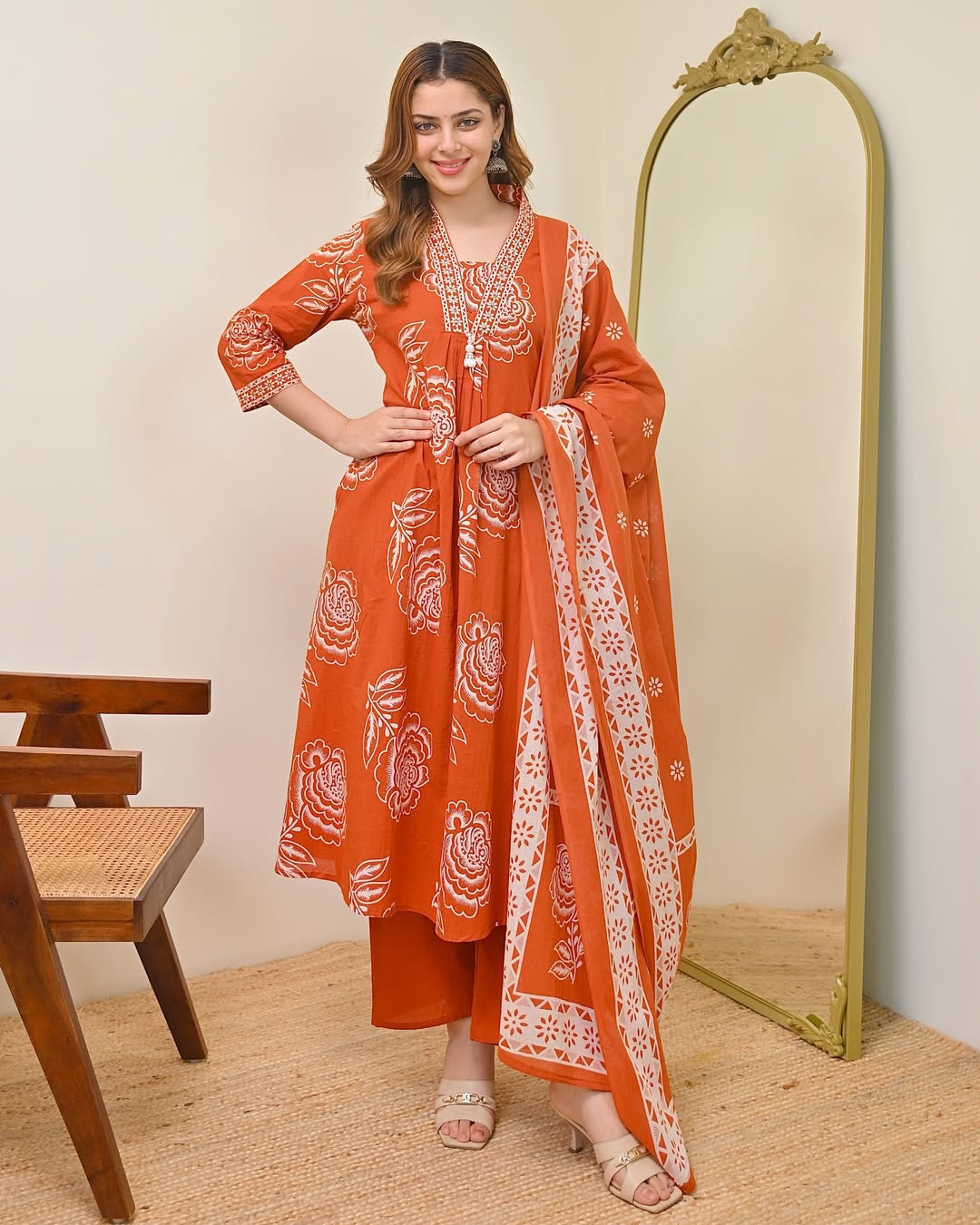 Elegant Discharge Print Cotton Kurta Set