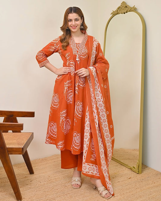 Elegant Discharge Print Cotton Kurta Set