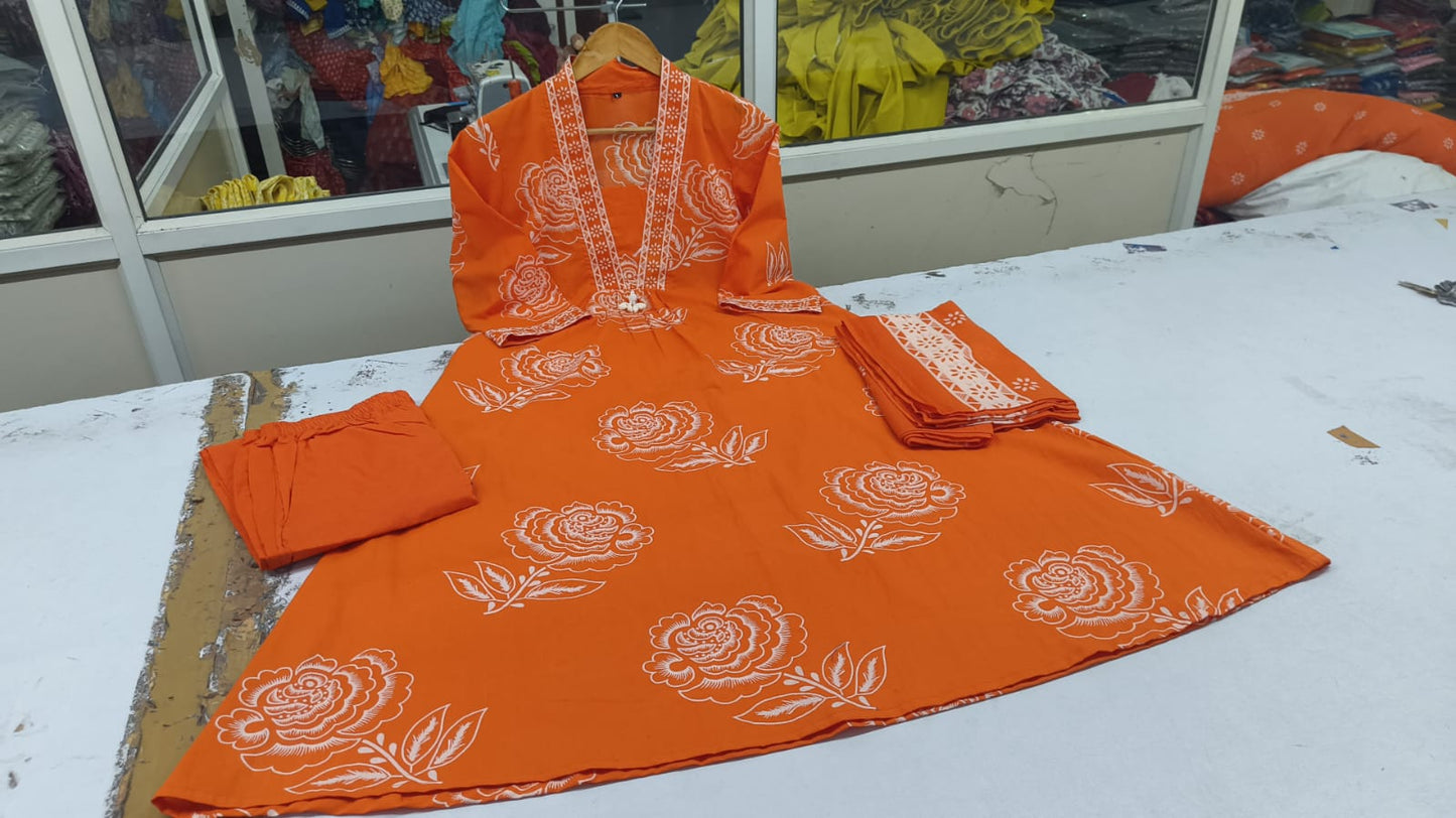 Elegant Discharge Print Cotton Kurta Set