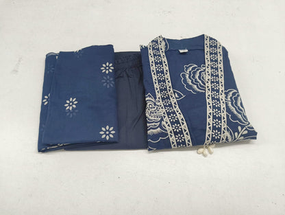 Blue Coloured Discharge Print Cotton Kurta Set