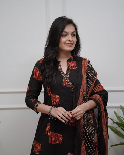 Beautiful Black Traditional Cotton Kurta Set