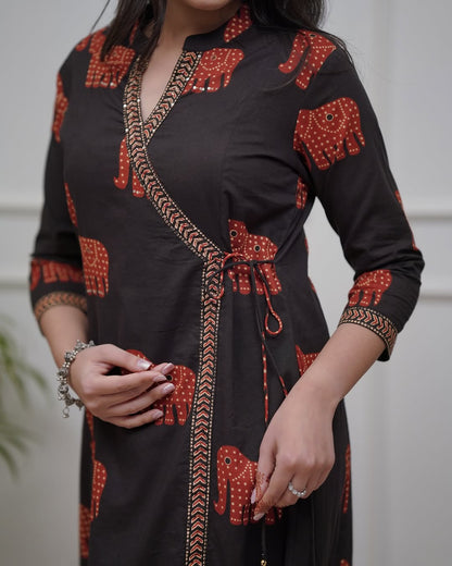 Beautiful Black Traditional Cotton Kurta Set
