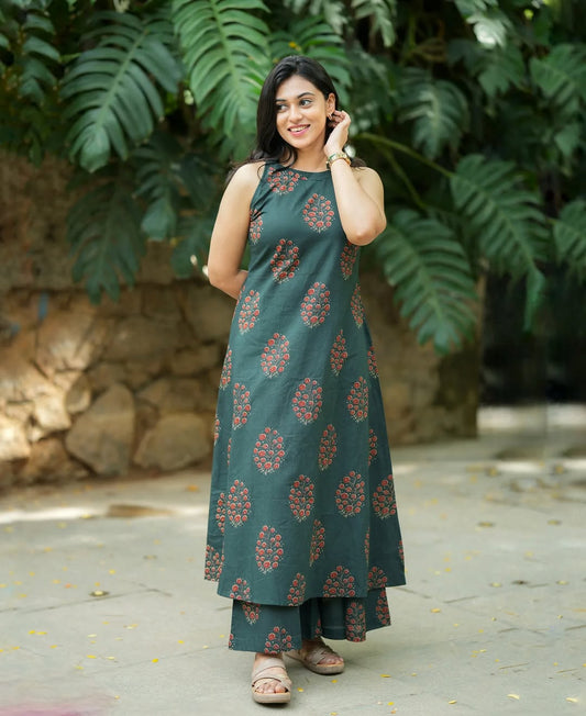Printed Cotton Kurti and Plazzo Set