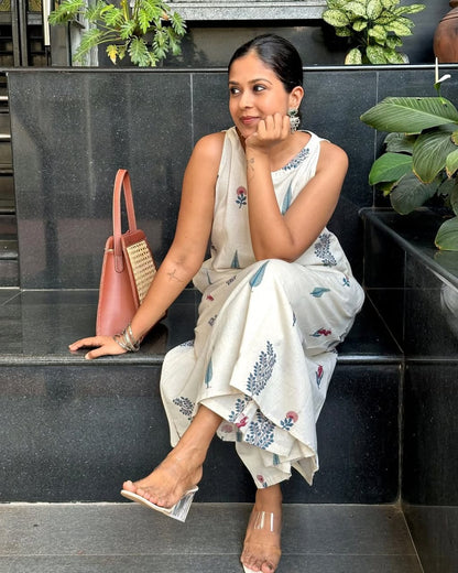 Floral Printed Cotton Halter Neck Kurta Palazzo Set