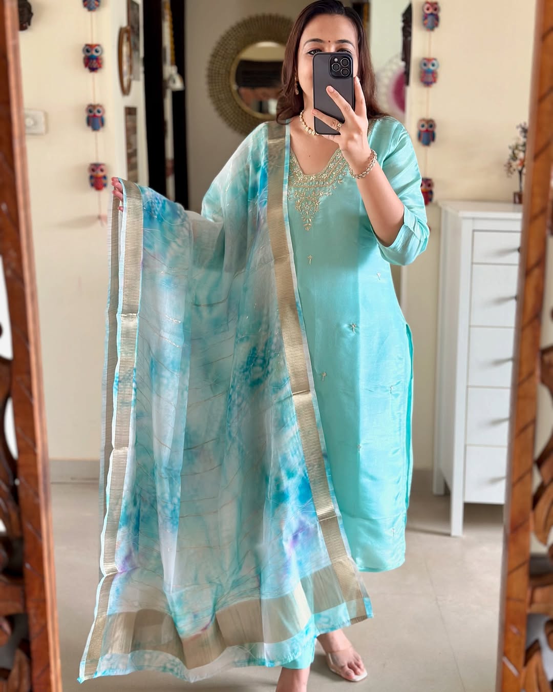 Pure Sky Blue Modal Silk Kurti Set