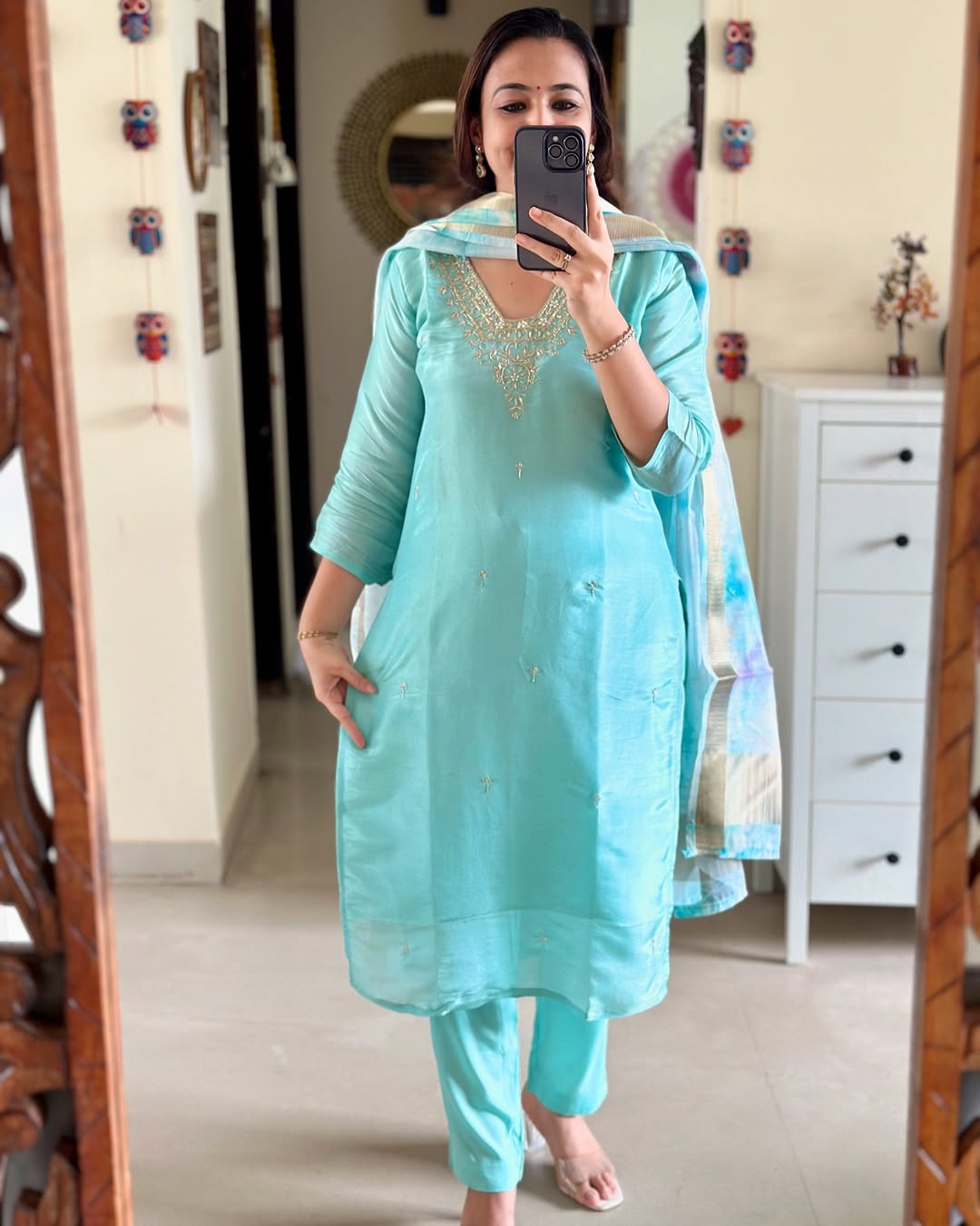 Pure Sky Blue Modal Silk Kurti Set