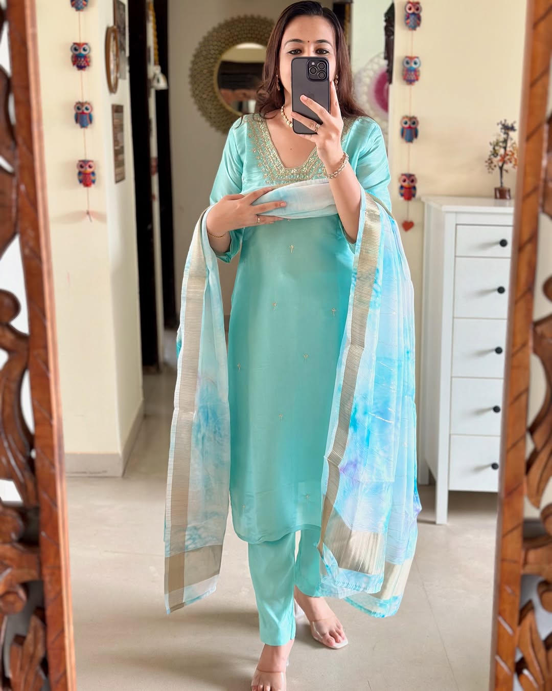 Pure Sky Blue Modal Silk Kurti Set
